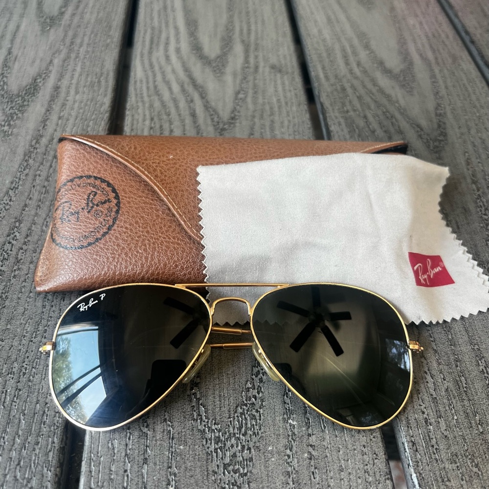 Ray-Ban Polarized Gold Frame Aviator Sunglasses